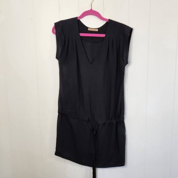 Sessun Black Mini Dress Tunic Short Sleeve Sleeveless V-Neck 100% Silk Capsule - Picture 8 of 8